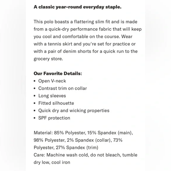 Tuckernuck Winetasting Performance Jersey Caroline Polo | L | Long Sleeves | NWT - Picture 7 of 12